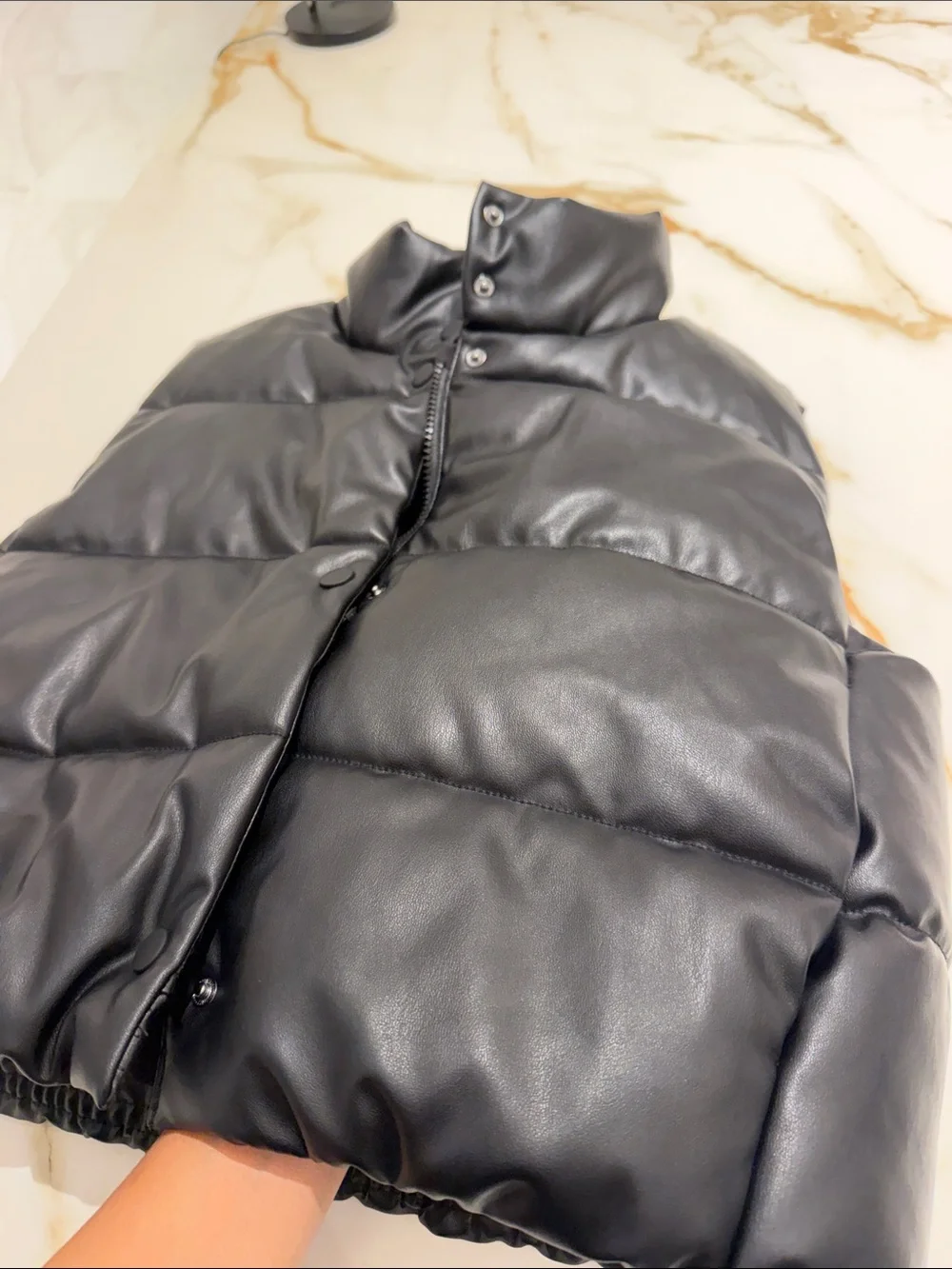 Zara girls Black Faux Leather Puffer Vest